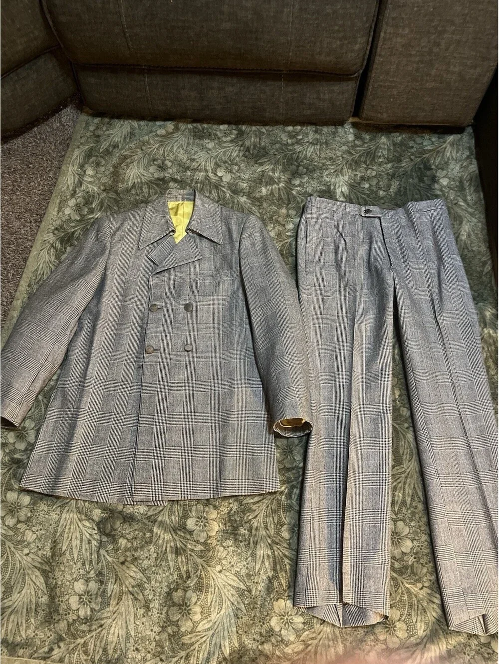 VTG 70s Jacques Esterel Paris Men's Wool Suit 40R 32x30 Double Breasted Plaid